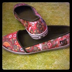 DC slip ons red and orange flower pattern